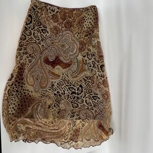 La Belle Y2K Mesh Midi Skirt Paisley Leopard Print Made USA Size 9 Vintage Boho
